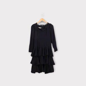 Vintage Candi Jones California Dress Black Long Sleeve Prairie Ruffle Small EST